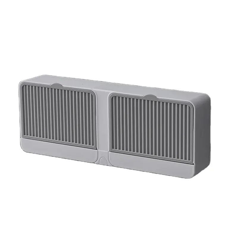 STREET Creative Wall Soap Box with Lid Double Mesh Standing Soap Dryer Holder Flip Wall Mounted Double Soap Holder with Drain Tray Bathroom