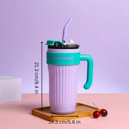 Tumbler with Handle Double Wall Water Bottle Straw Cups Stainless Steel