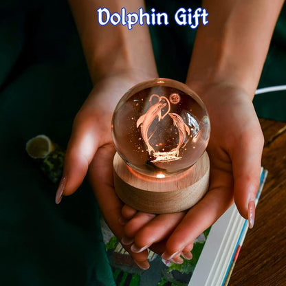 3D Galaxy Crystal Ball Night Light | Dimmable Engraved LED Glass Ball (Dolphin)