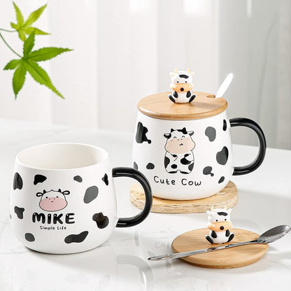 Cute Cow Coffe Mug with Lid and Spoon Cows Print Stuff Gift 400ml