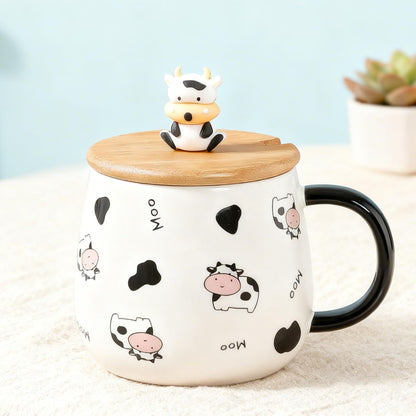 Cute Cow Coffe Mug with Lid and Spoon Cows Print Stuff Gift 400ml