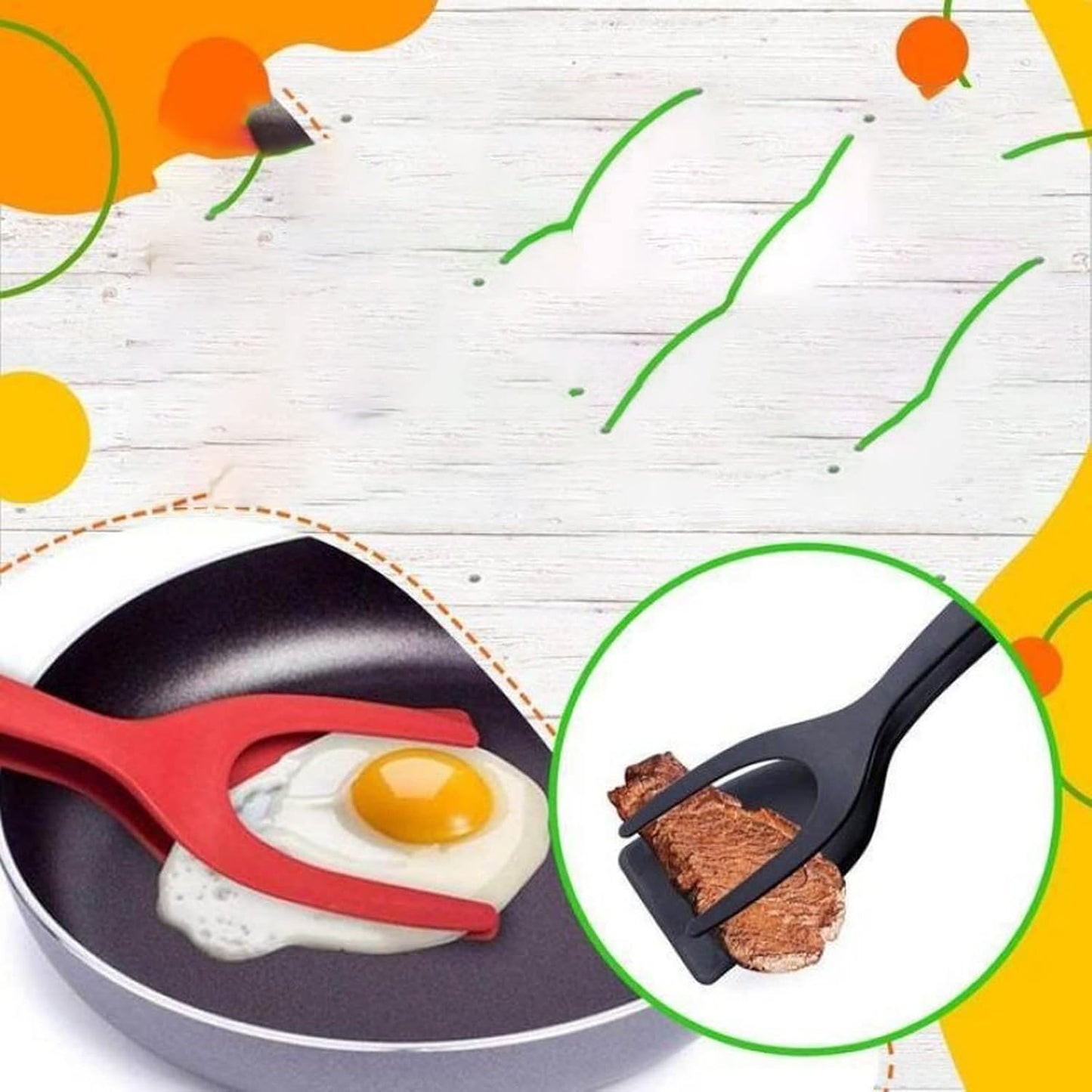 2 in 1 Grip and Flip Spatula Tongs Egg