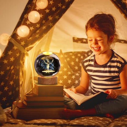 3D Galaxy Crystal Ball Night Light | Dimmable Engraved LED Glass Ball (Deer)