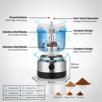 Compact Stainless Steel Electric Grinder for Coffee & Spices