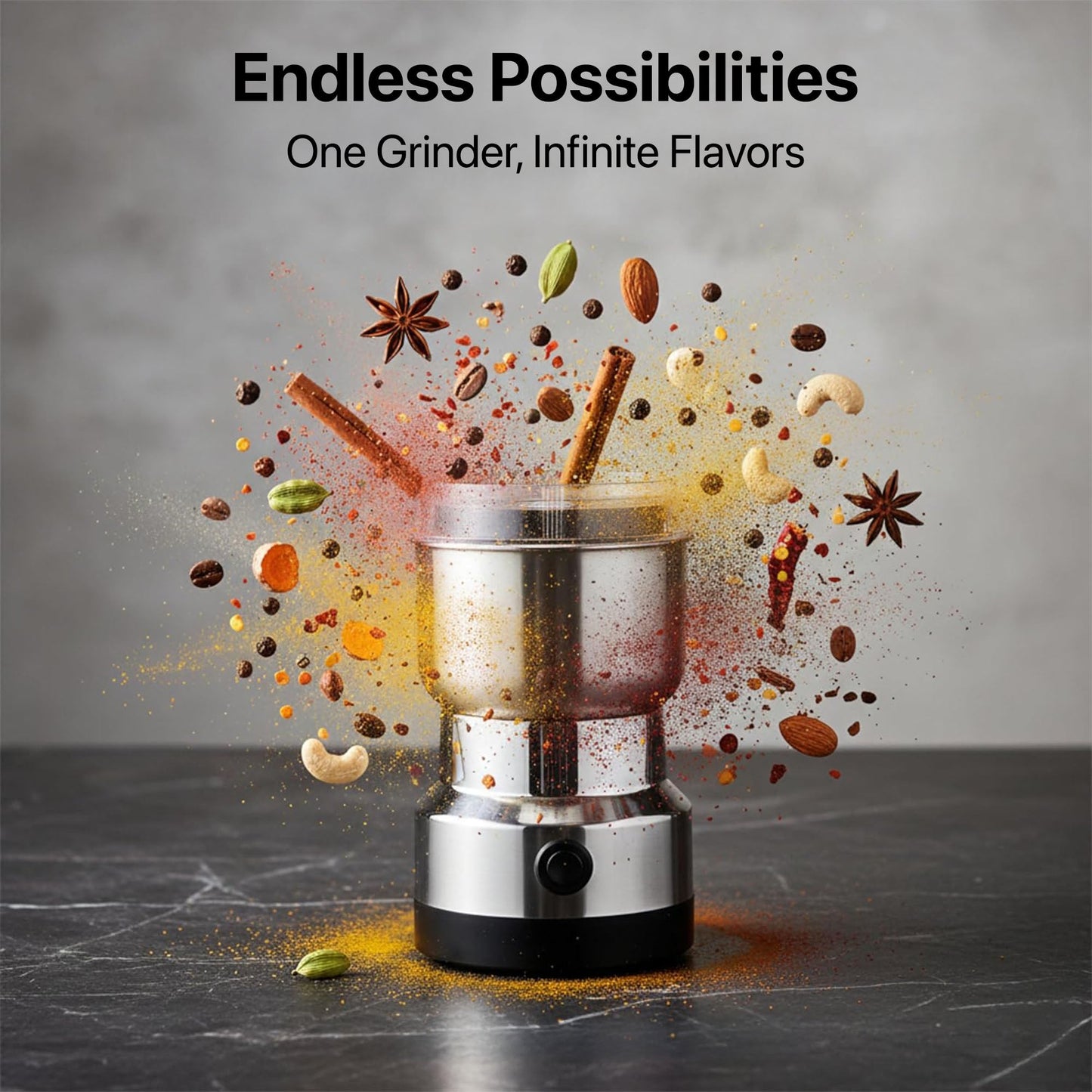 Compact Stainless Steel Electric Grinder for Coffee & Spices