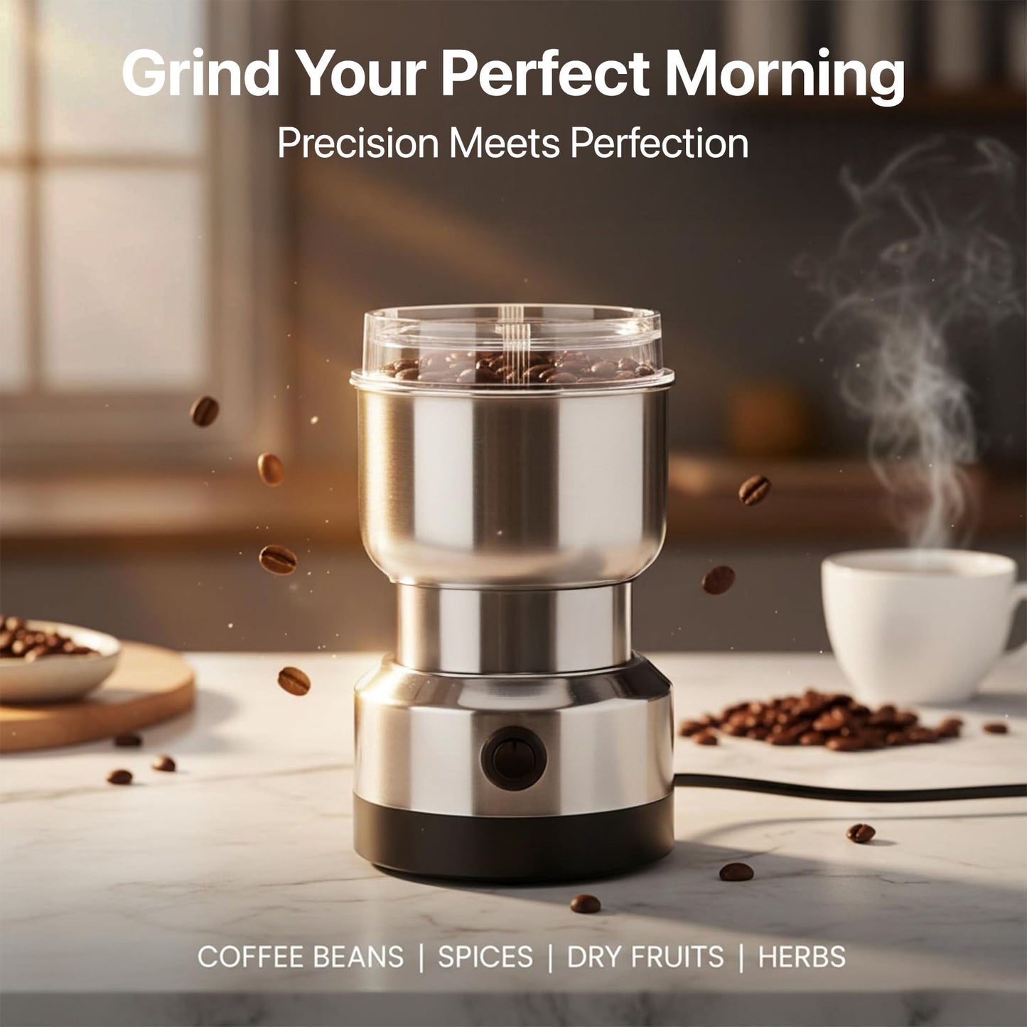Compact Stainless Steel Electric Grinder for Coffee & Spices