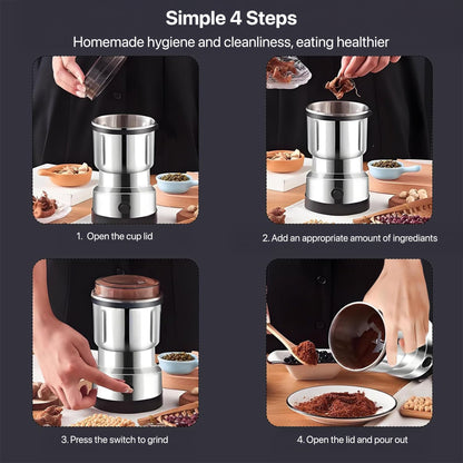 Compact Stainless Steel Electric Grinder for Coffee & Spices