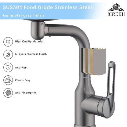 Premium Pull-Out Kitchen Faucet - Stainless Steel, Gunmetal Gray