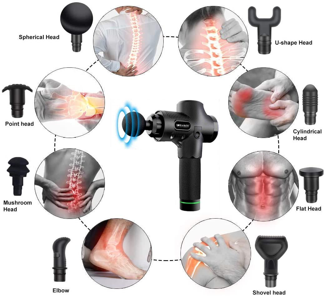 Portable Muscle Massage Gun with 4 Massage Heads, 6 Speeds Percussion Body Back Massager for Athletes Muscle